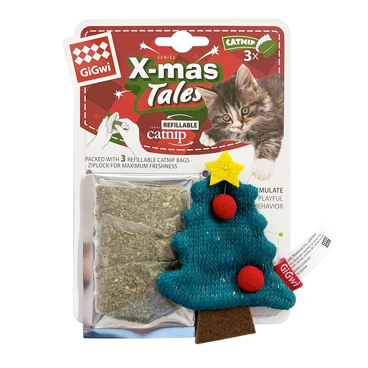 GiGwi X-mas Tales X-mas tree with 3 catnip in ziplock bag