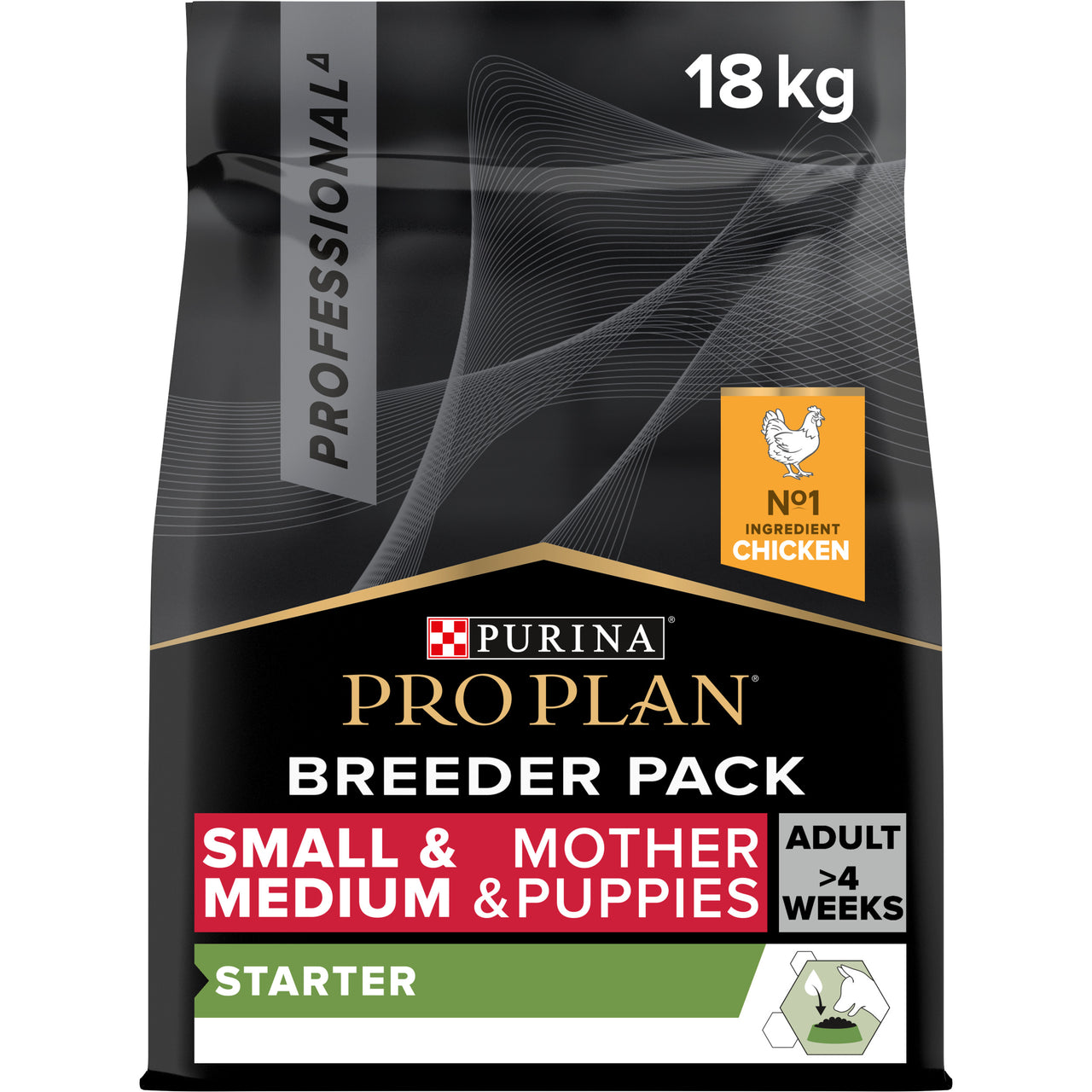 PRO PLAN SMALL AND MEDIUM STARTER DRY DOG FOOD WITH CHICKEN, 18 KG