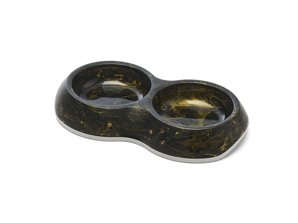 Savic Delice Double Cat Bowl Marble - Black/Gold 0.2l