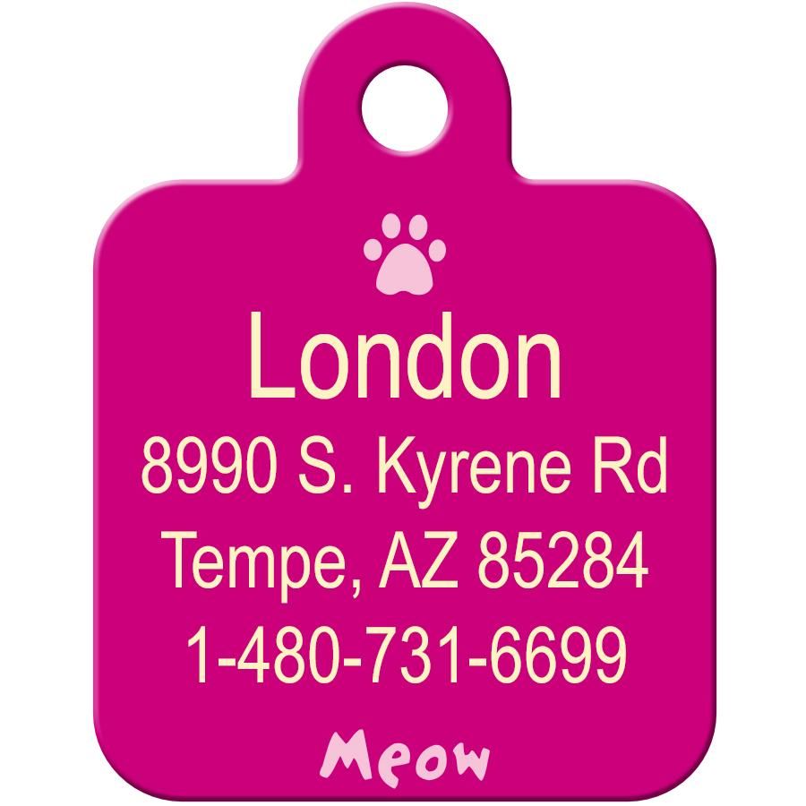 ID Tag Square Small Meow Pink  -