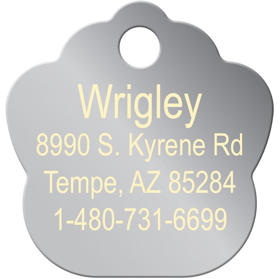 ID Tag Paw Brass Two-Tone Chrome Plated  - Small