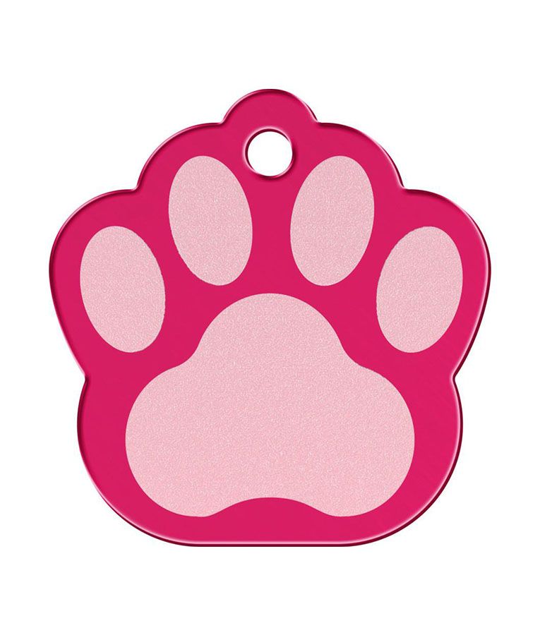 ID Tag Paw Two-Tone Aluminum  - RASPBERRY Large