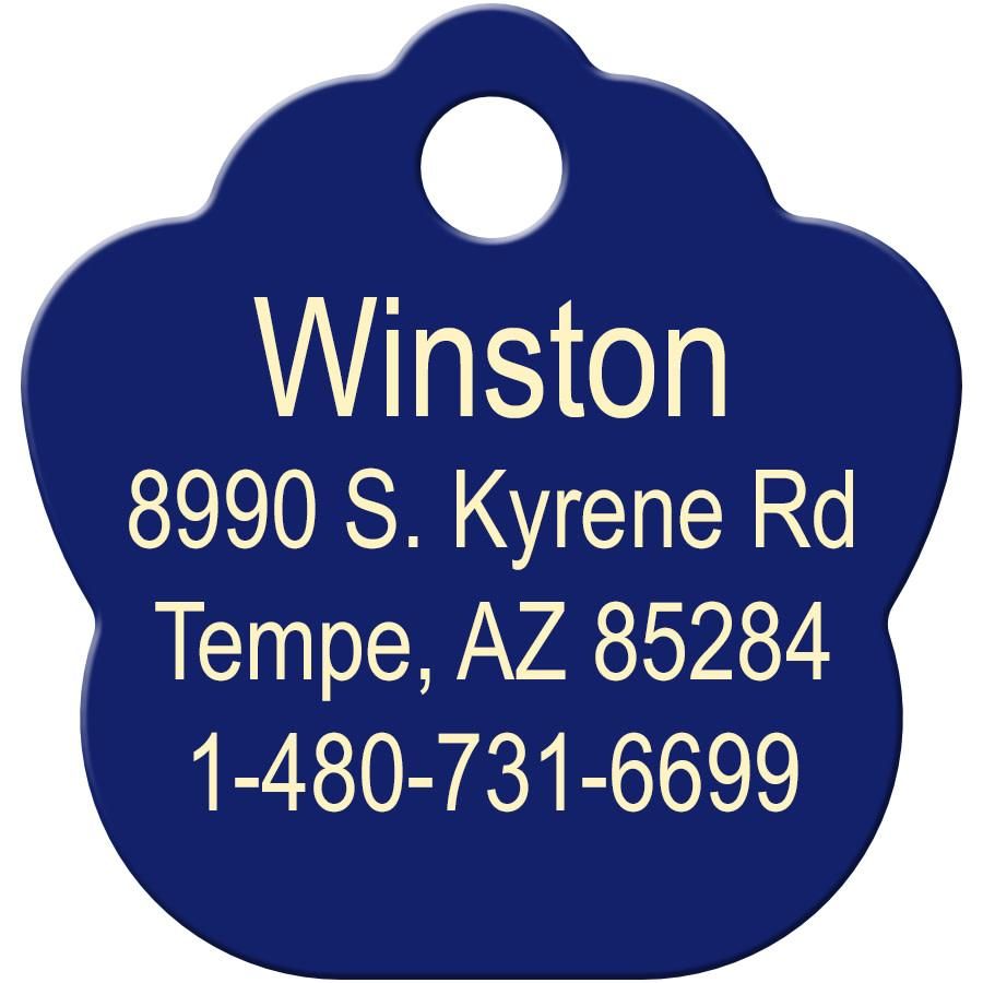 ID Tag Paw Brass Two-Tone Painted  - Blue Large