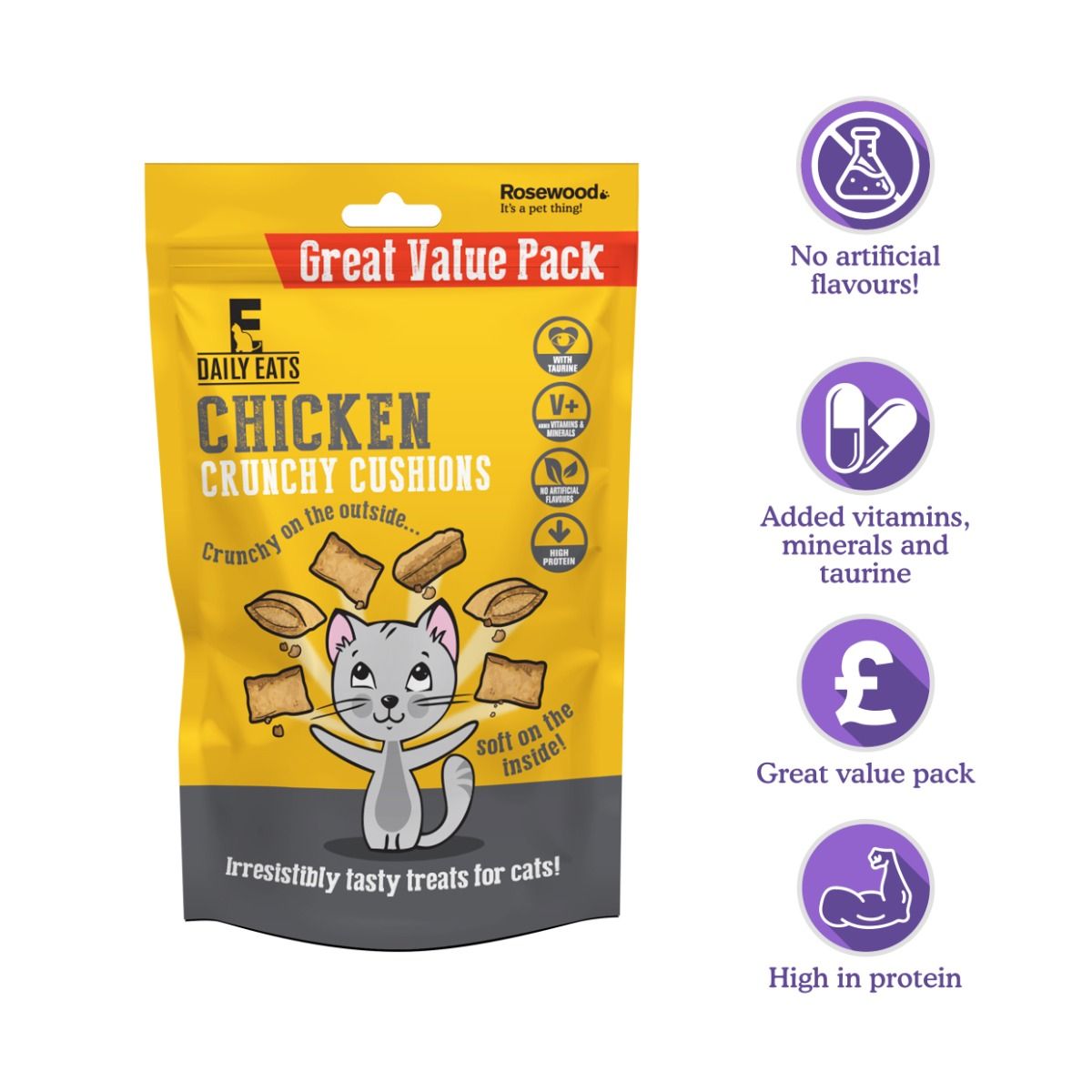 Rosewood Daily Eats Crunchy Cushions Chicken Cat Treats 200g Value Pack - 200g
