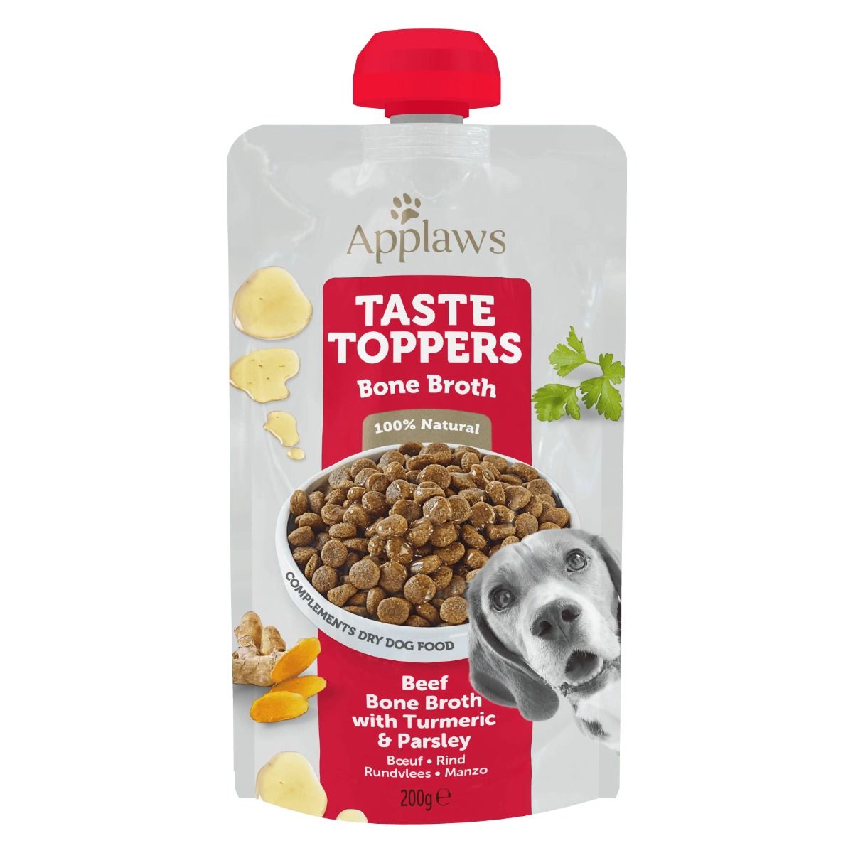 Applaws Taste Toppers Beef Bone Broth with Turmeric & Parsley Wet Dog Food Pouch 200g - 200ml