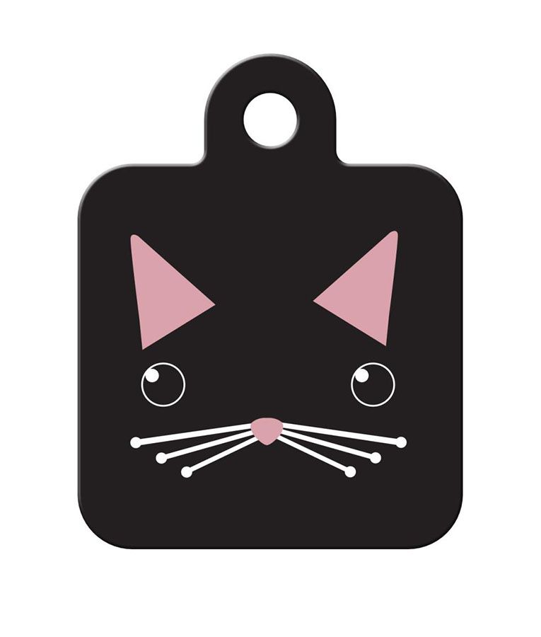 ID Tag Square Small Cat Face Black  -