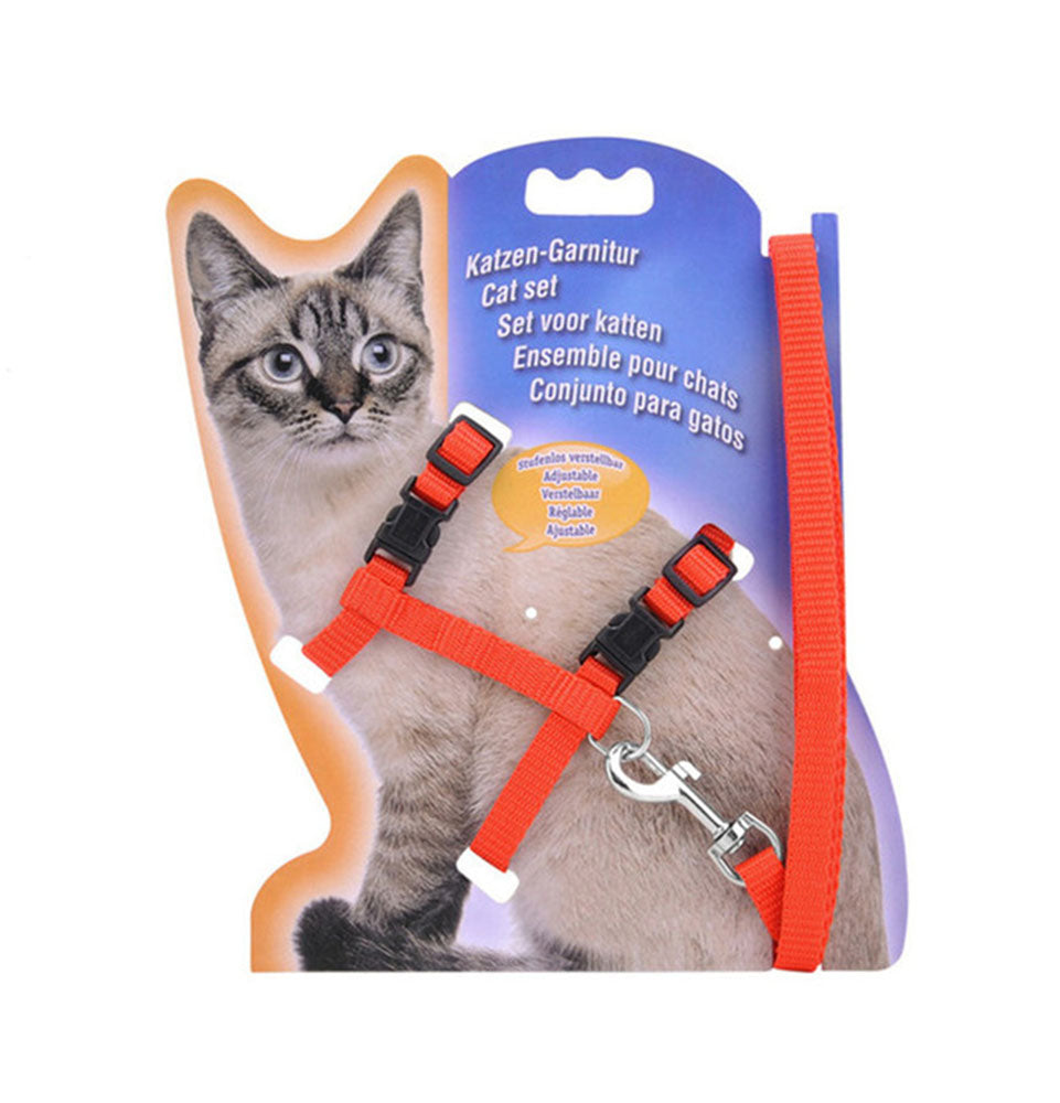 Adjustable Cat Walking Harness Nylon Strap Collar with Leash,Cat Leash and Harness 1 Set Leash + Harness Design & Color May Vary