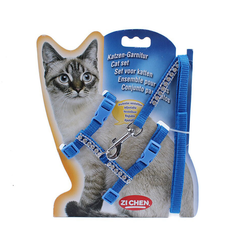 Adjustable Cat Walking Harness Nylon Strap Collar with Leash,Cat Leash and Harness 1 Set Leash + Harness Design & Color May Vary