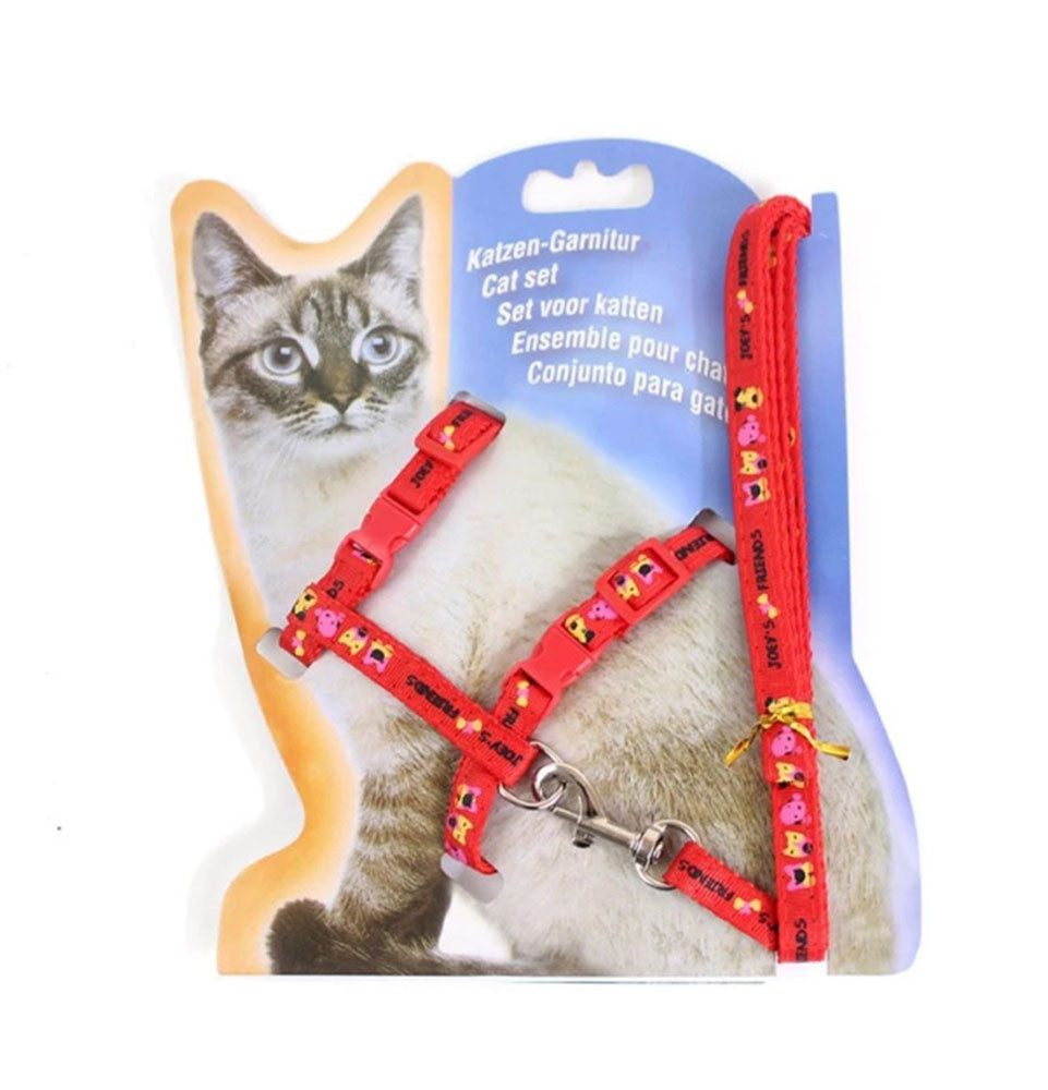 Adjustable Cat Walking Harness Nylon Strap Collar with Leash,Cat Leash and Harness 1 Set Leash + Harness Design & Color May Vary