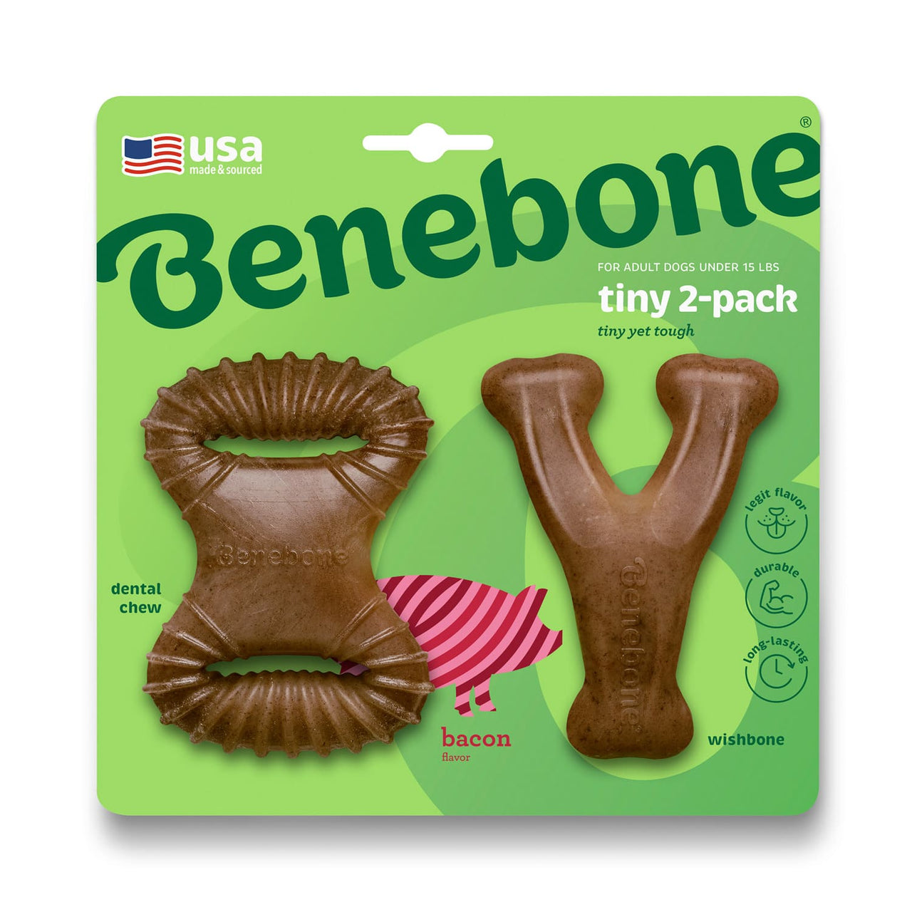 Benebone 2-Pack Dental Chew, Wishbone(Tiny) – Bacon