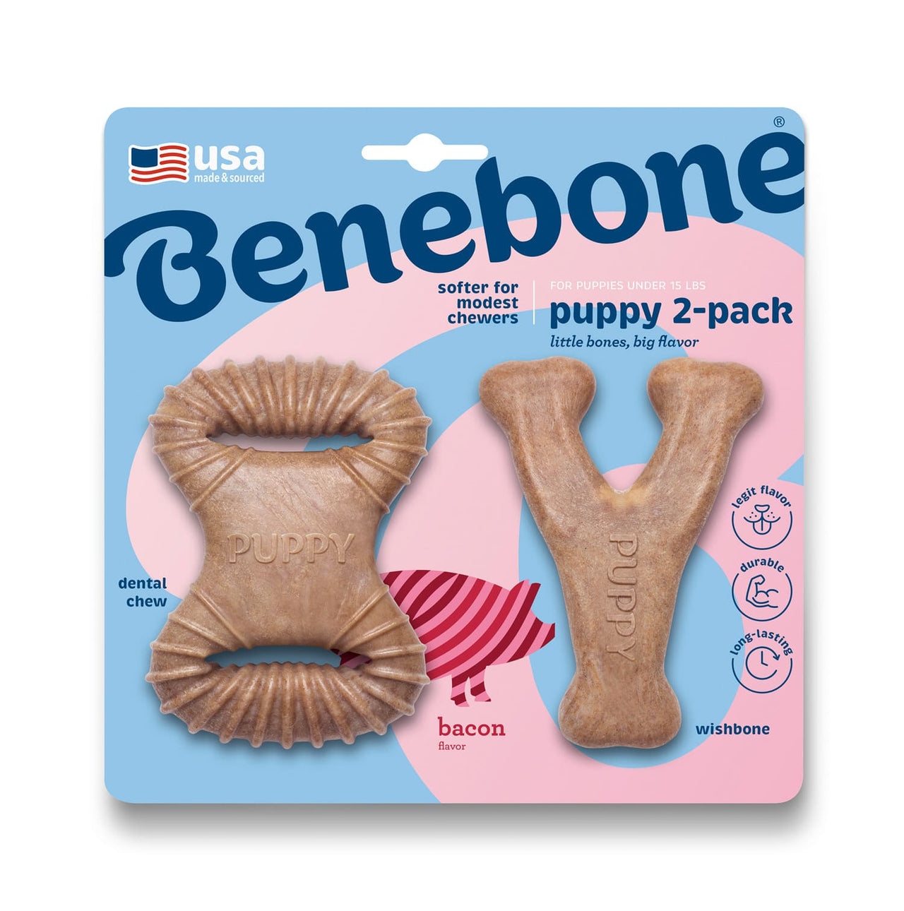 Benebone Puppy 2-Pack Dental Chew/Wishbone (Tiny) – Bacon