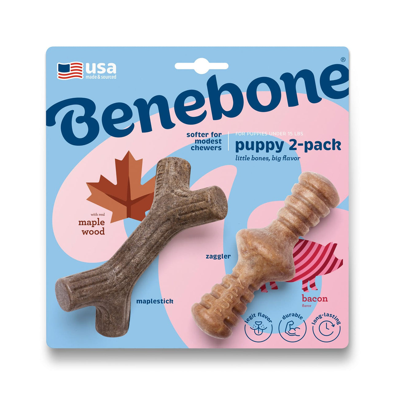 Benebone Puppy 2-Pack Maplestick/Zaggler (Tiny) – Bacon