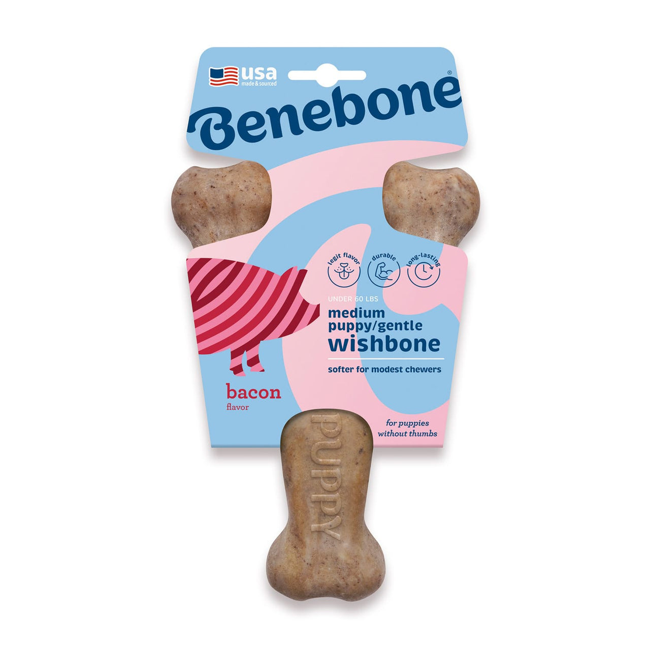 Benebone Puppy Wishbone Dog Chew Toy – Bacon - Medium