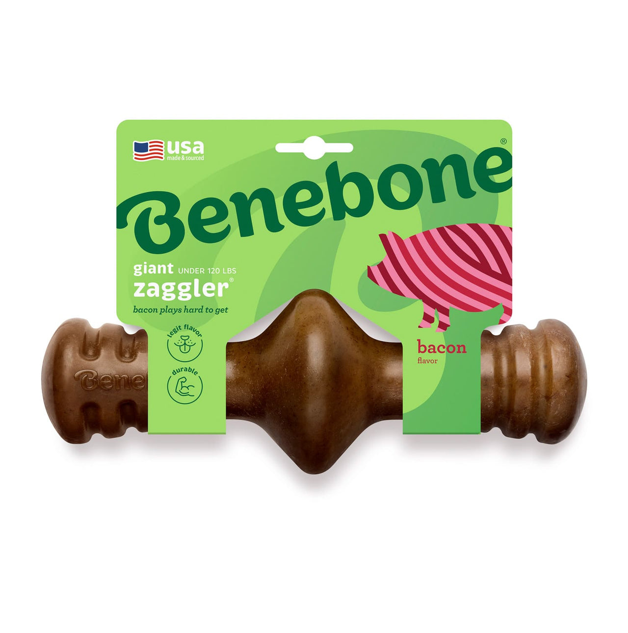 Benebone Zaggler Dog Chew Toy – Bacon - Small