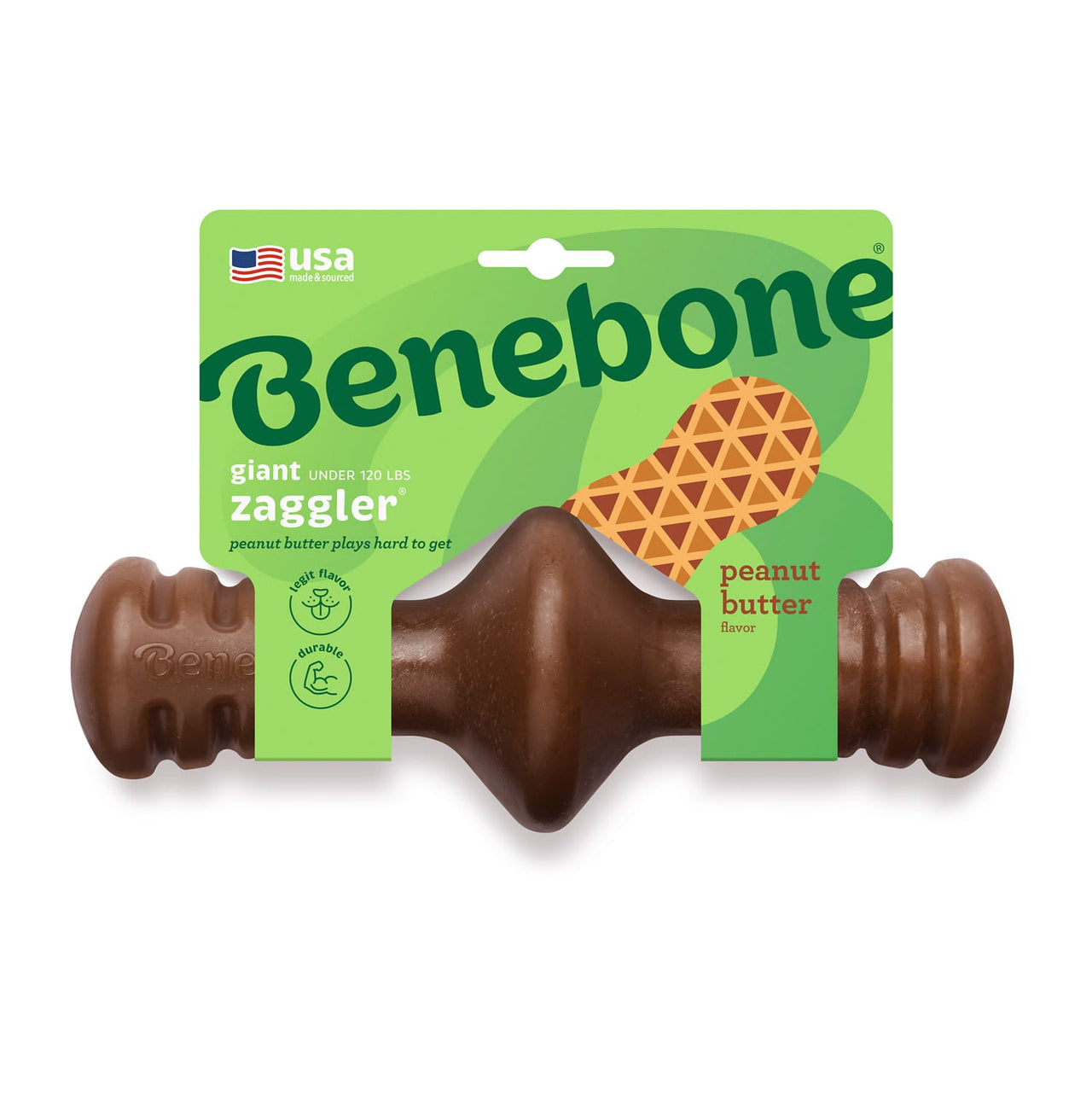 Benebone Zaggler Dog Chew Toy – Peanut - Small