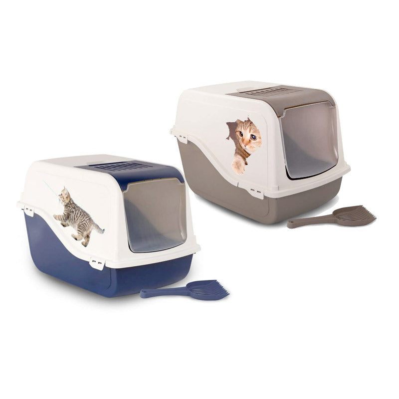 Cat Litter Box ARIEL(TOP FREE) with Design - blue