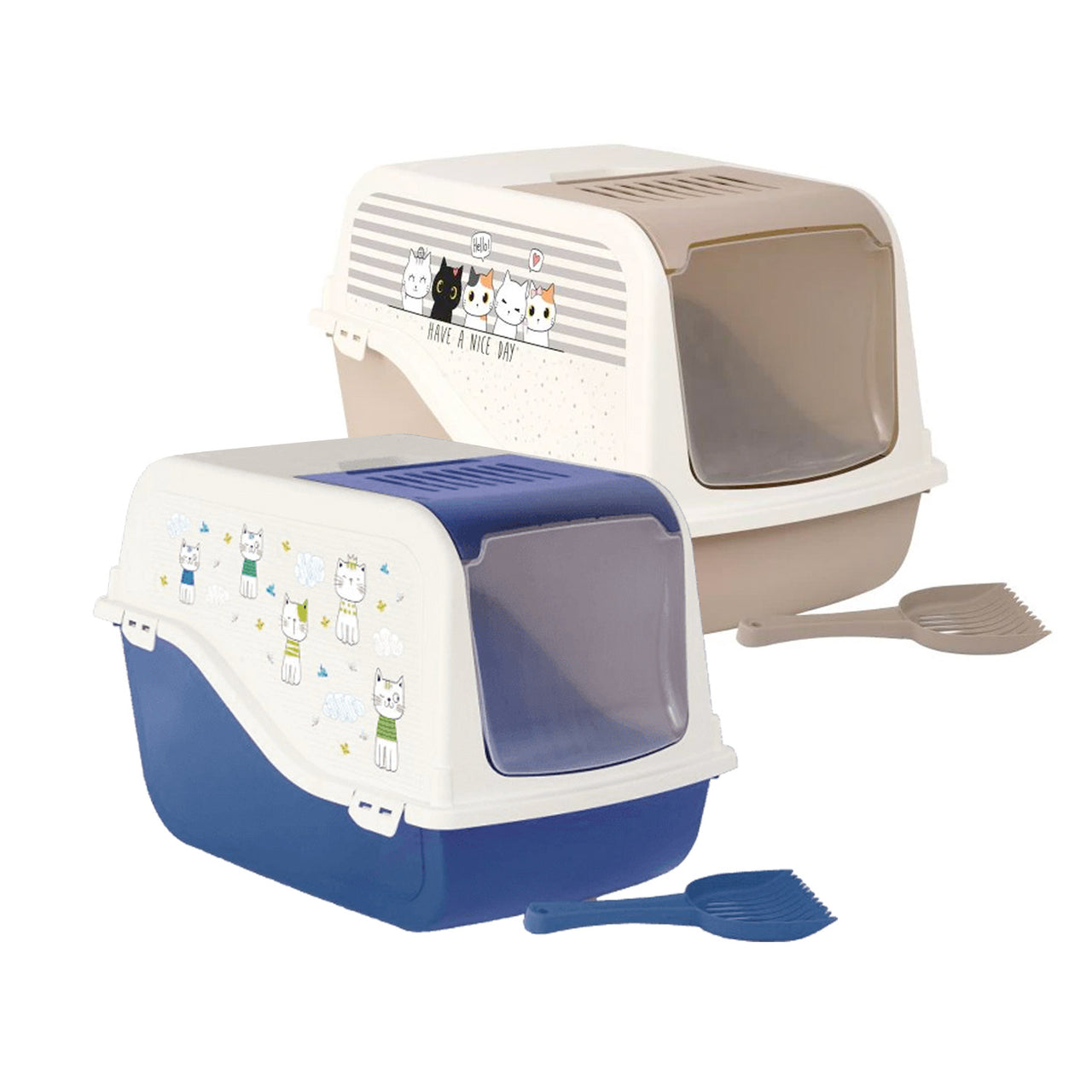 Cat Litter Box ARIEL(TOP FREE) with Cat Clipart - blue