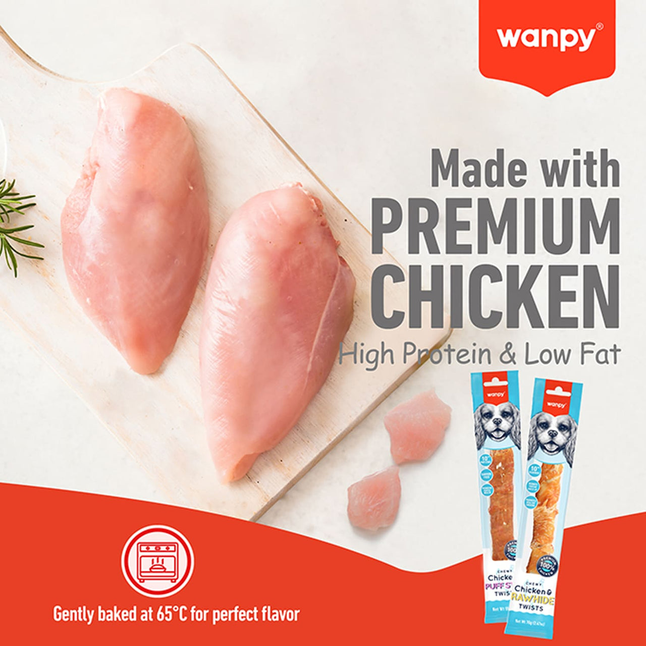 Wanpy Chewy 10″ Chicken & Puff Sticks Twists 70g