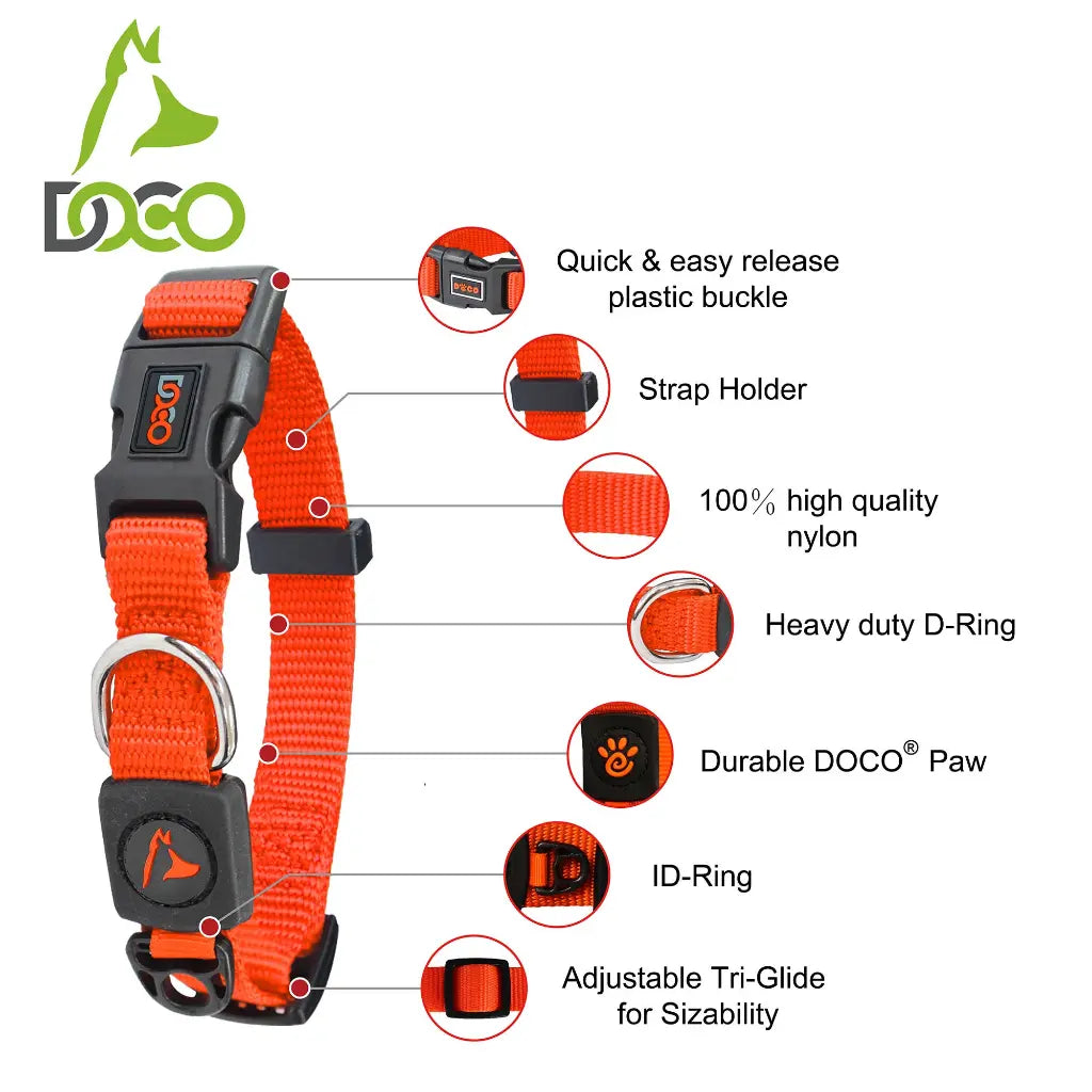 DOCO Signature Nylon Collar (DCSN002)[Color - Orange, Size - L]