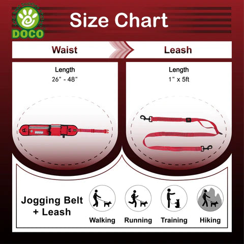 DOCO® Lite Reflective Jogging Belt With Reflective Bungee [Bag:2.5 x 76-107cm; Leash: 2.5 x 130-150cm]-Black