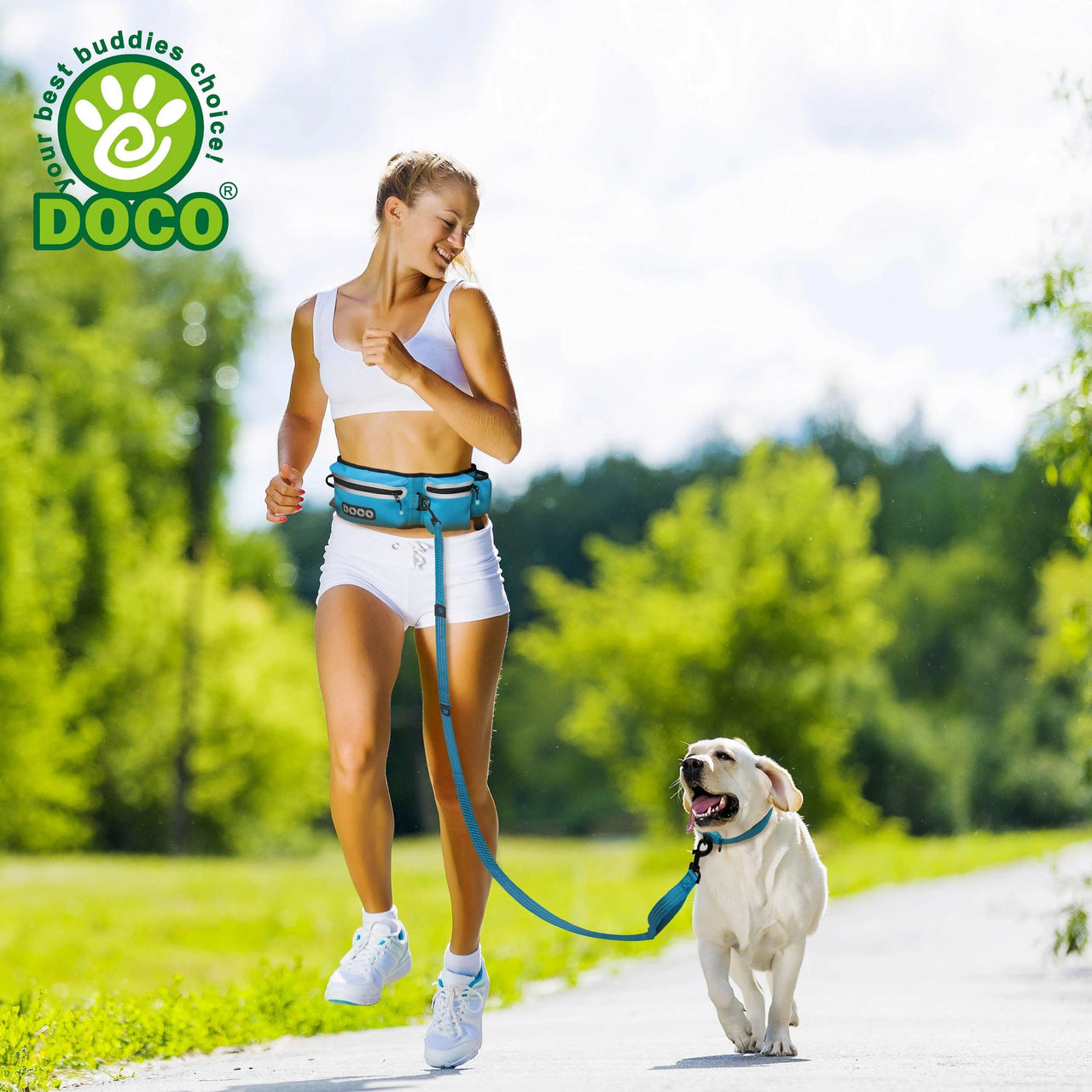 DOCO® Reflective Jogging Belt With Reflective Nylon [Bag:68-120cm ; Leash:2.5x150cm]-Black