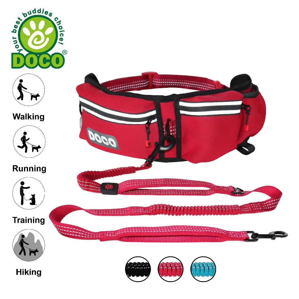 DOCO® Reflective Jogging Belt With Reflective Nylon [Bag:68-120cm ; Leash:2.5x150cm]-Black