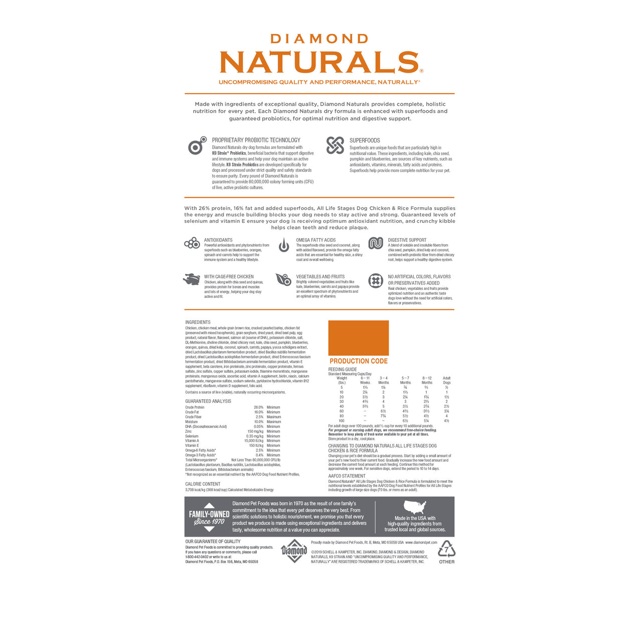 Diamond Naturals All Life stages Dog Chicken & Rice Formula - 15 Kg (33 lbs)