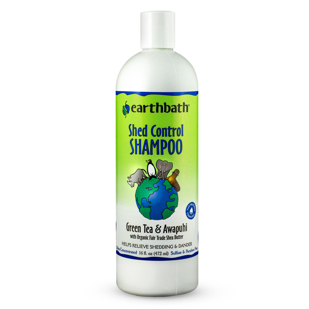 earthbath® Shed Control Shampoo, Green Tea & Awapuhi with Organic Fair Trade Shea Butter, Helps Relieve Shedding & Dander, Made in USA -16 oz