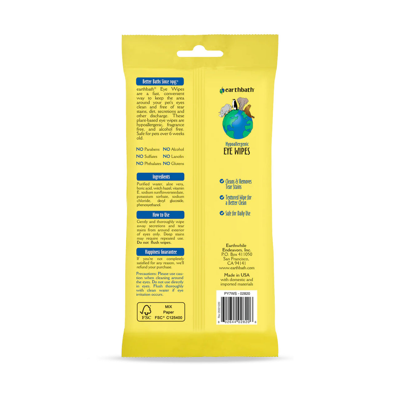 Earthbath Hypoallergenic Eye Wipes (Witch Hazel & Aloe) – 30 Wipes