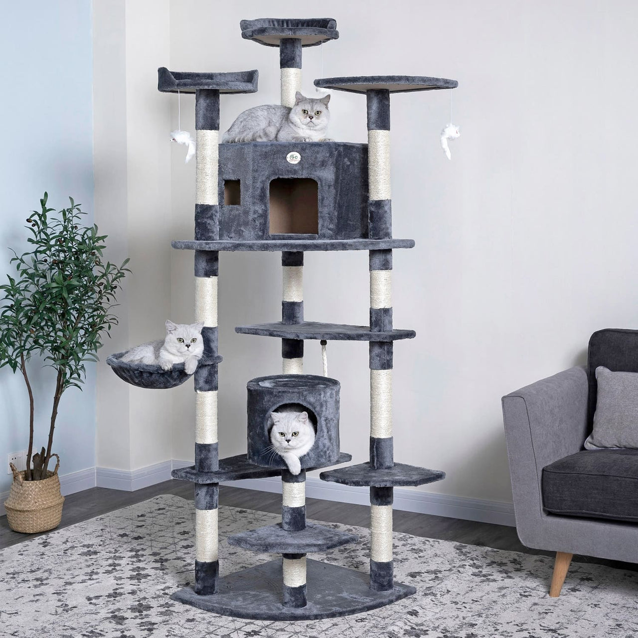 Go Pet Club 80″ Classic Cat Tree House Furniture with Sisal Scratching Post