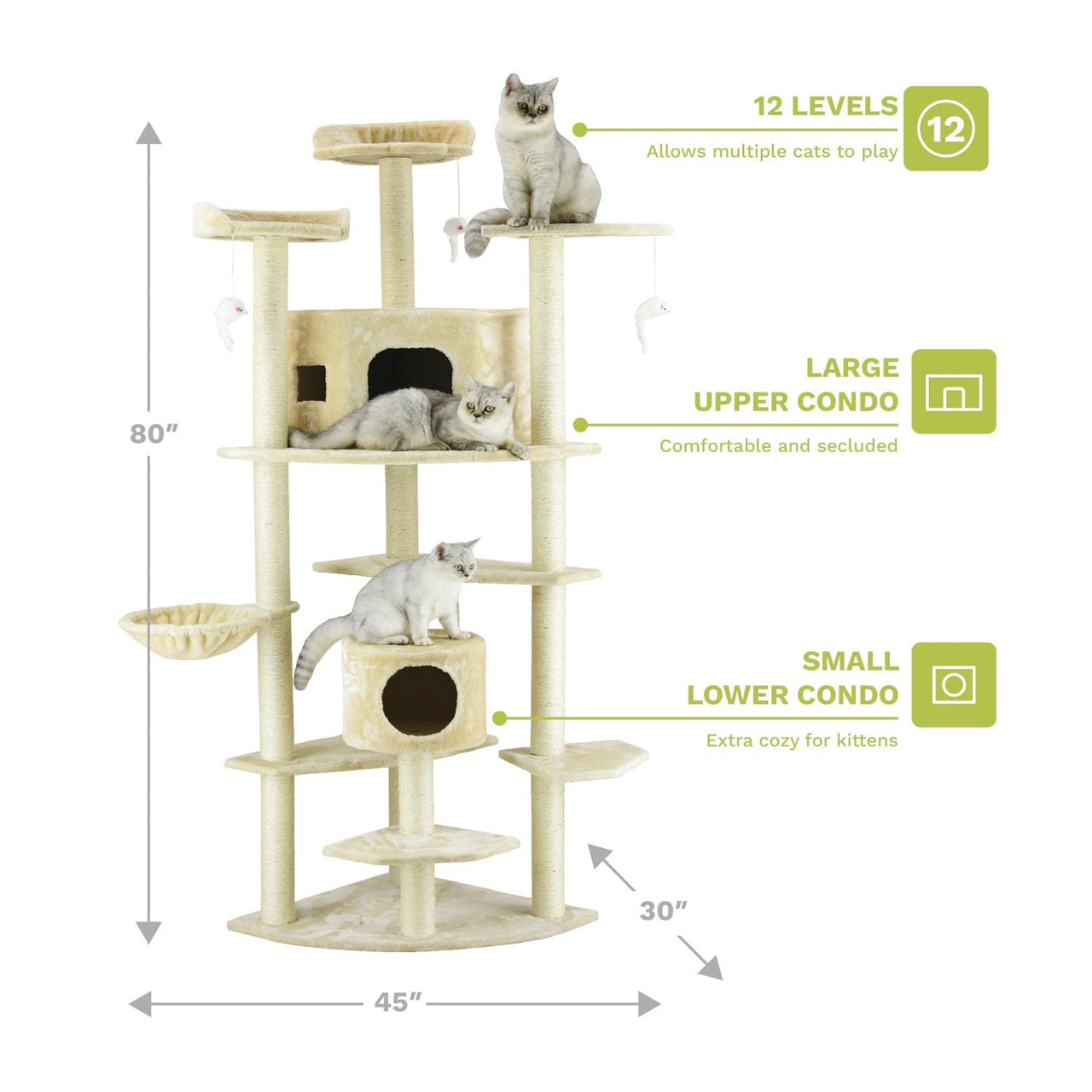 Go Pet Club 80″ Classic Cat Tree House Furniture with Sisal Scratching Post