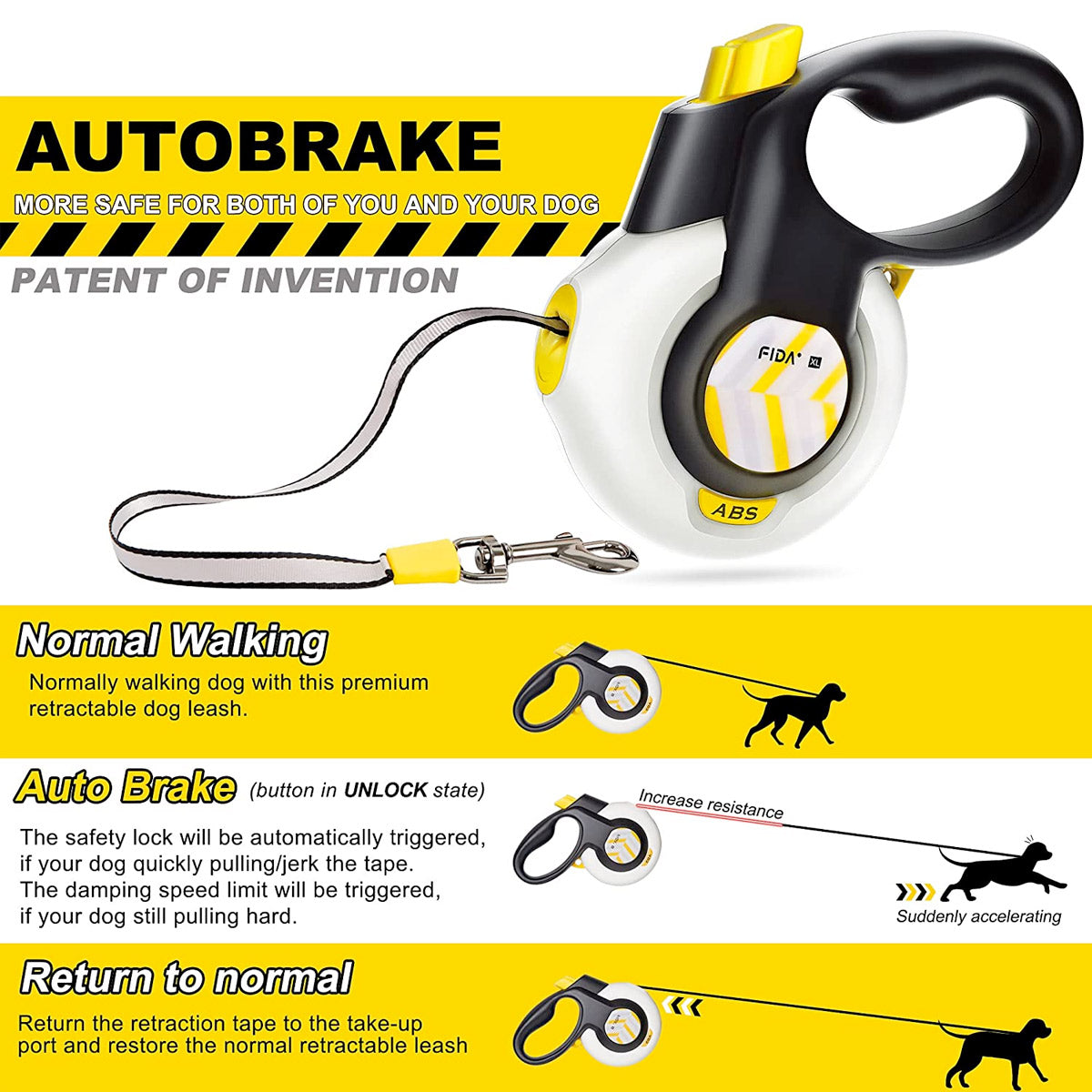 Fida Autobrake Retractable Dog Leash 16 ft - S