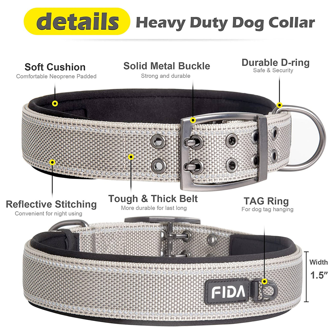 Fida Heavy Duty Dog Collar – Yellow - Small(11"-14.5")