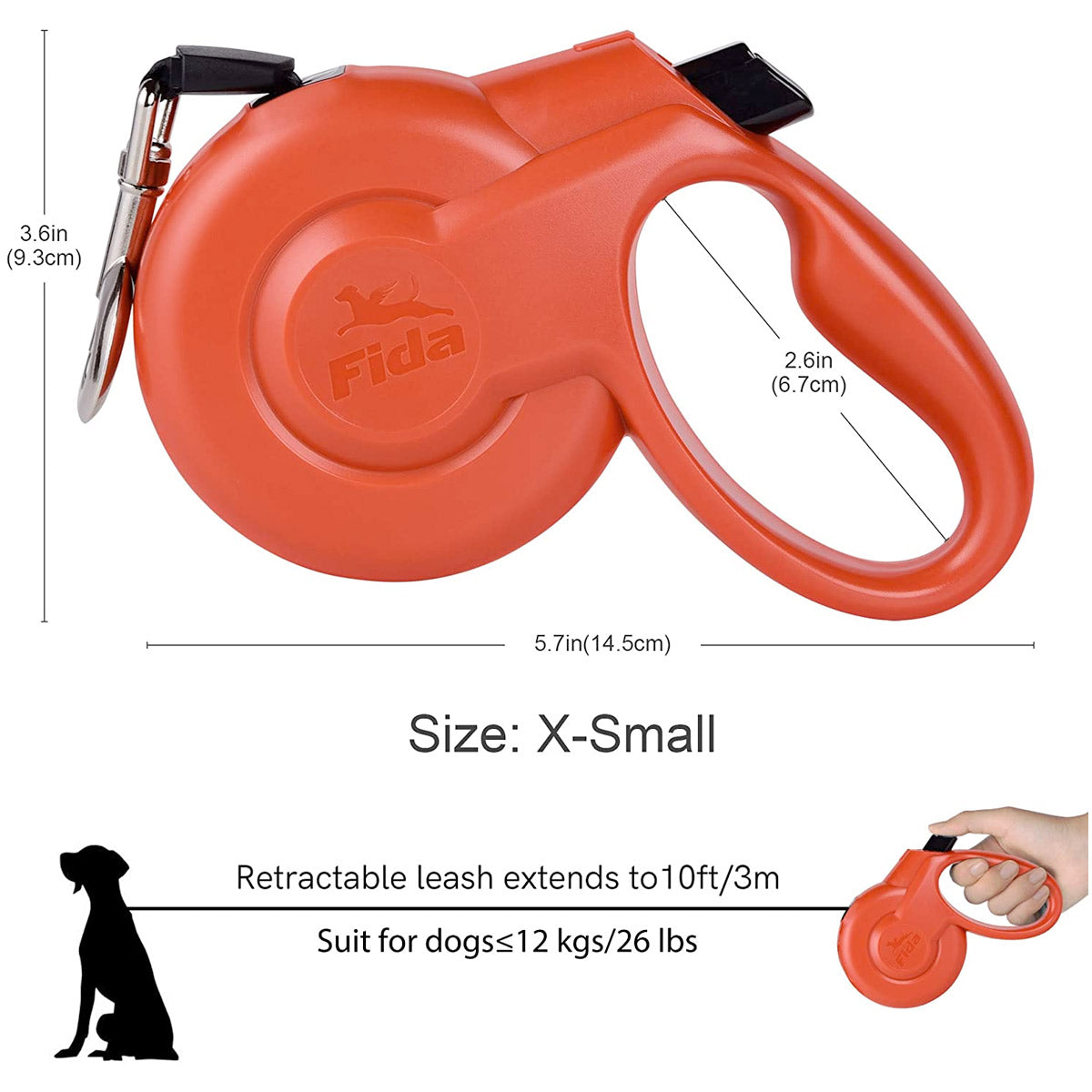 Fida Retractable Dog Leash Heavy Duty (Styleash Series) - M (5m / 16ft) - black