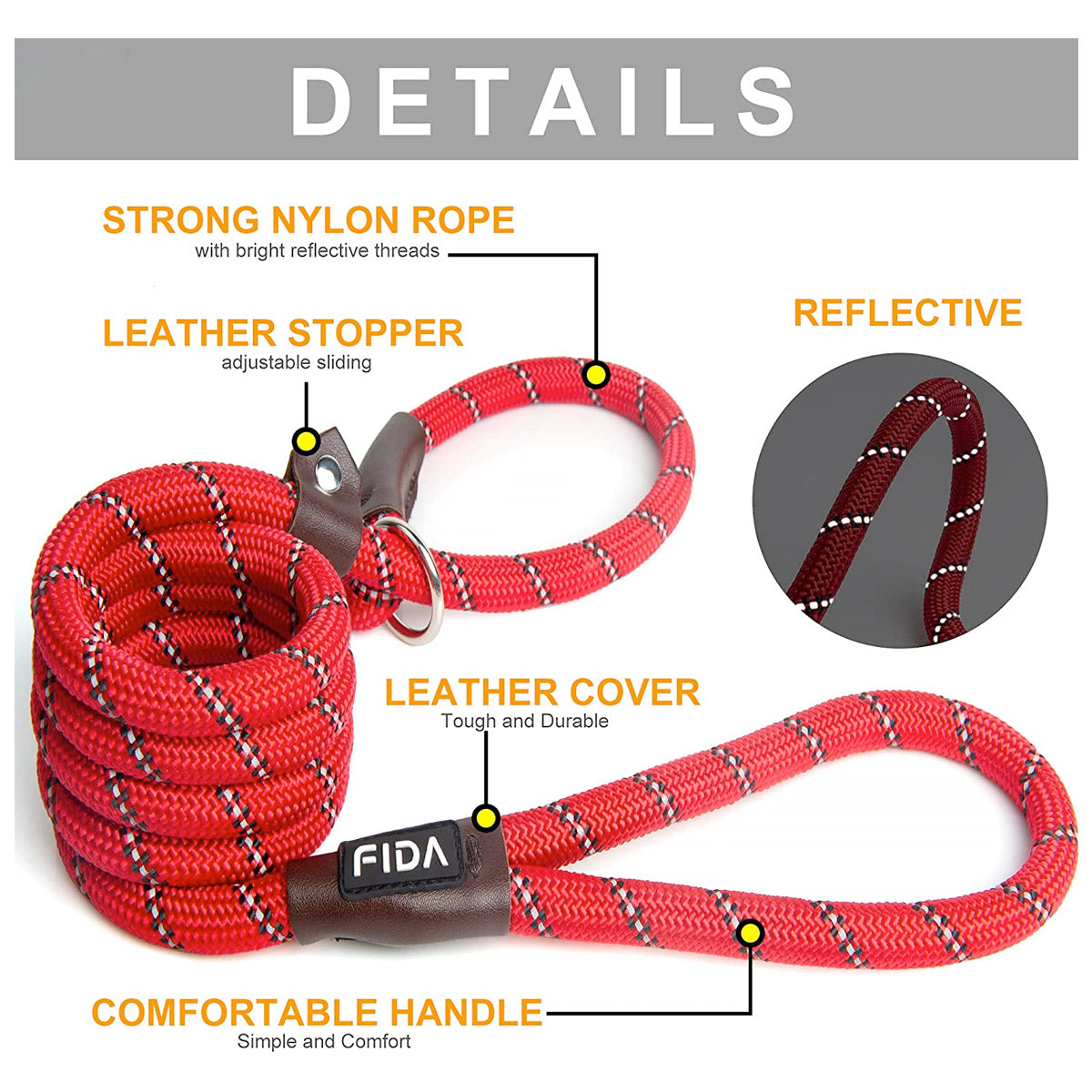 Fida Durable Slip Lead Dog Leash / Training Leash(6ft length, 1/2″ thick Rope) - green