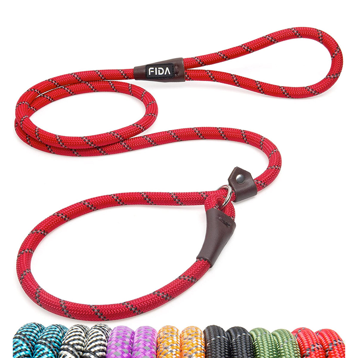 Fida Durable Slip Lead Dog Leash / Training Leash(6ft length, 1/2″ thick Rope) - red