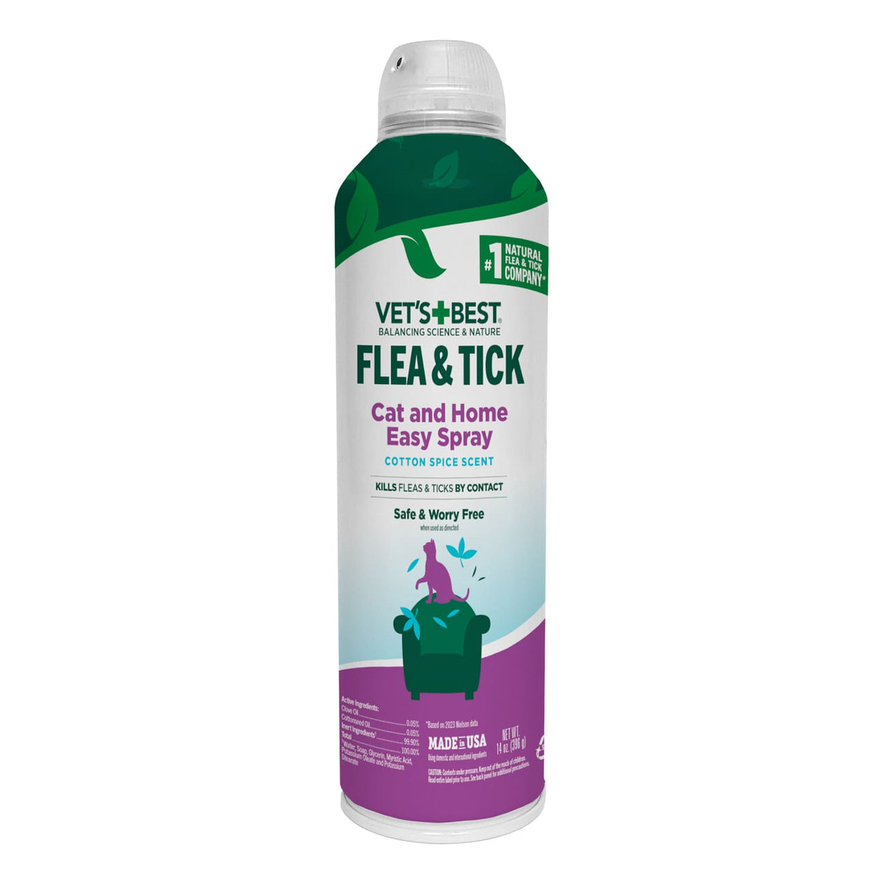 Vet’s Best Flea and Tick Cat Easy Spray – Cotton Spice Scent, 14 oz.