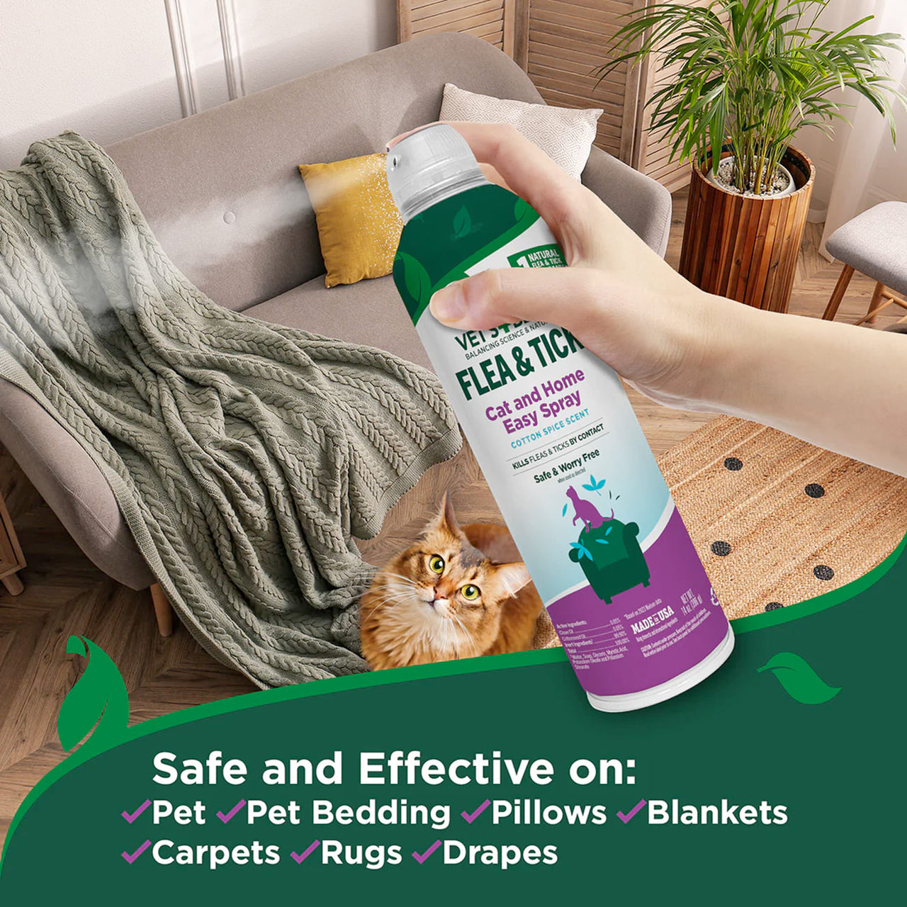 Vet’s Best Flea and Tick Cat Easy Spray – Cotton Spice Scent, 14 oz.