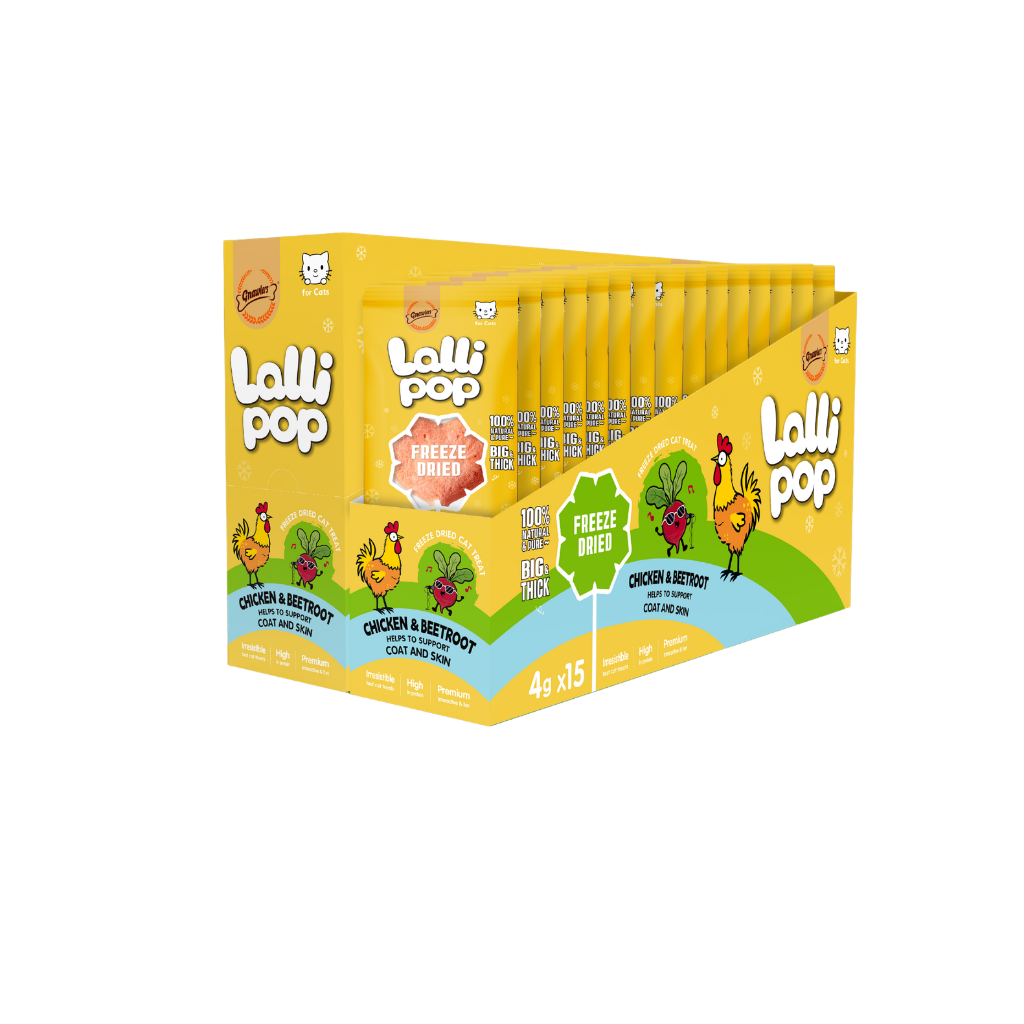 Gnawlers Freeze Dried Lollipop Cat Treat -Chicken & Beetroot 4g x15pcs-Coat & Skin Support [Display Box]