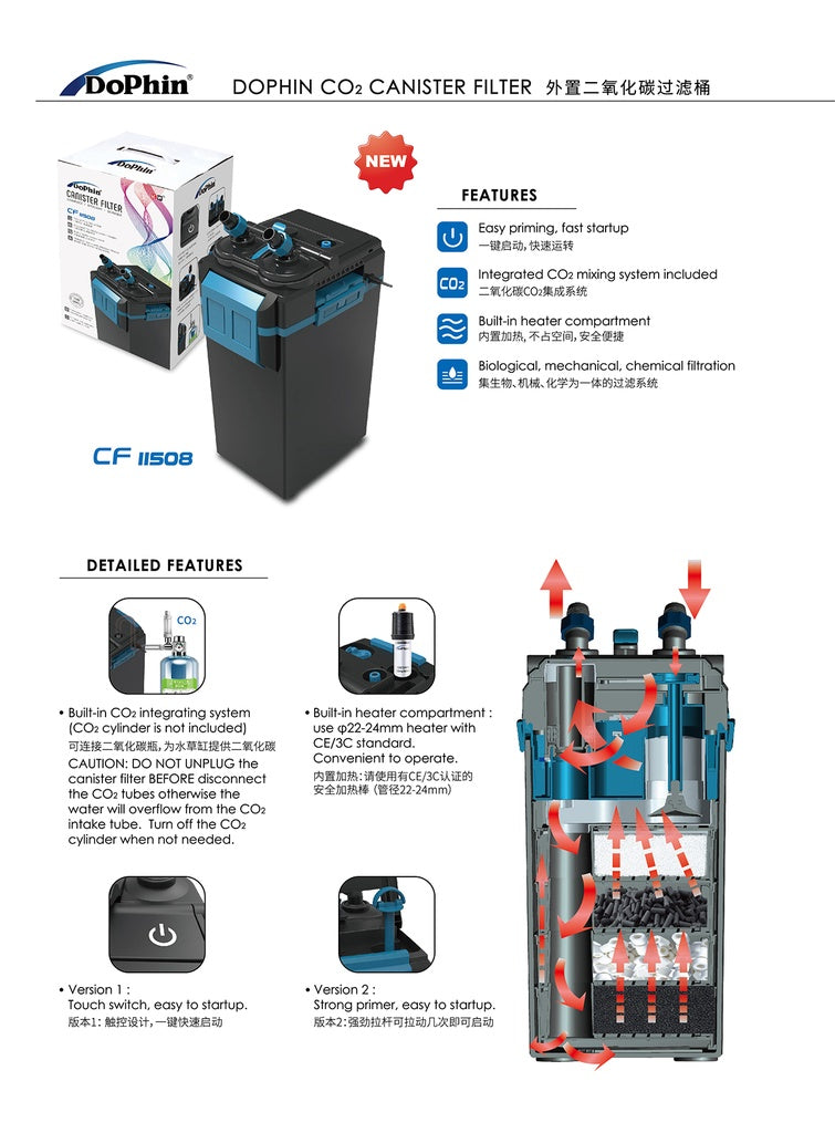 KW Zone Dophin CO2 Canister Filter (220-240V/50Hz) - Fast Start-Up[Flow - 1450L/h]