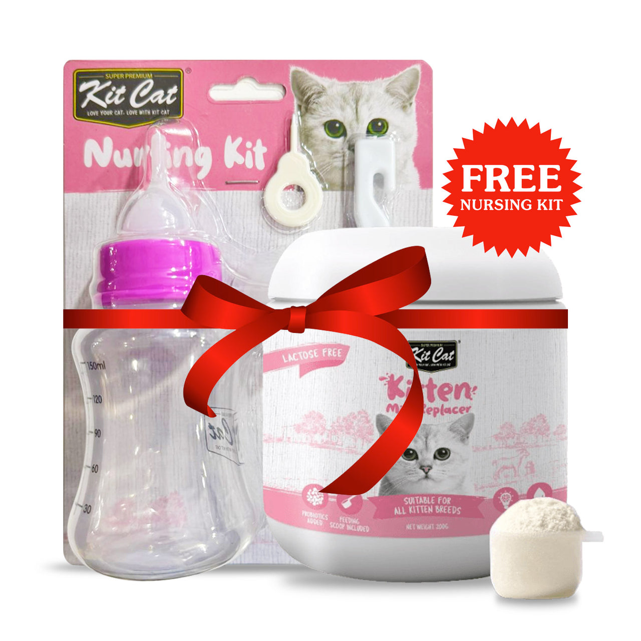 Kit Cat Kitten Milk Replacer 200g + FREE Nursing Kit