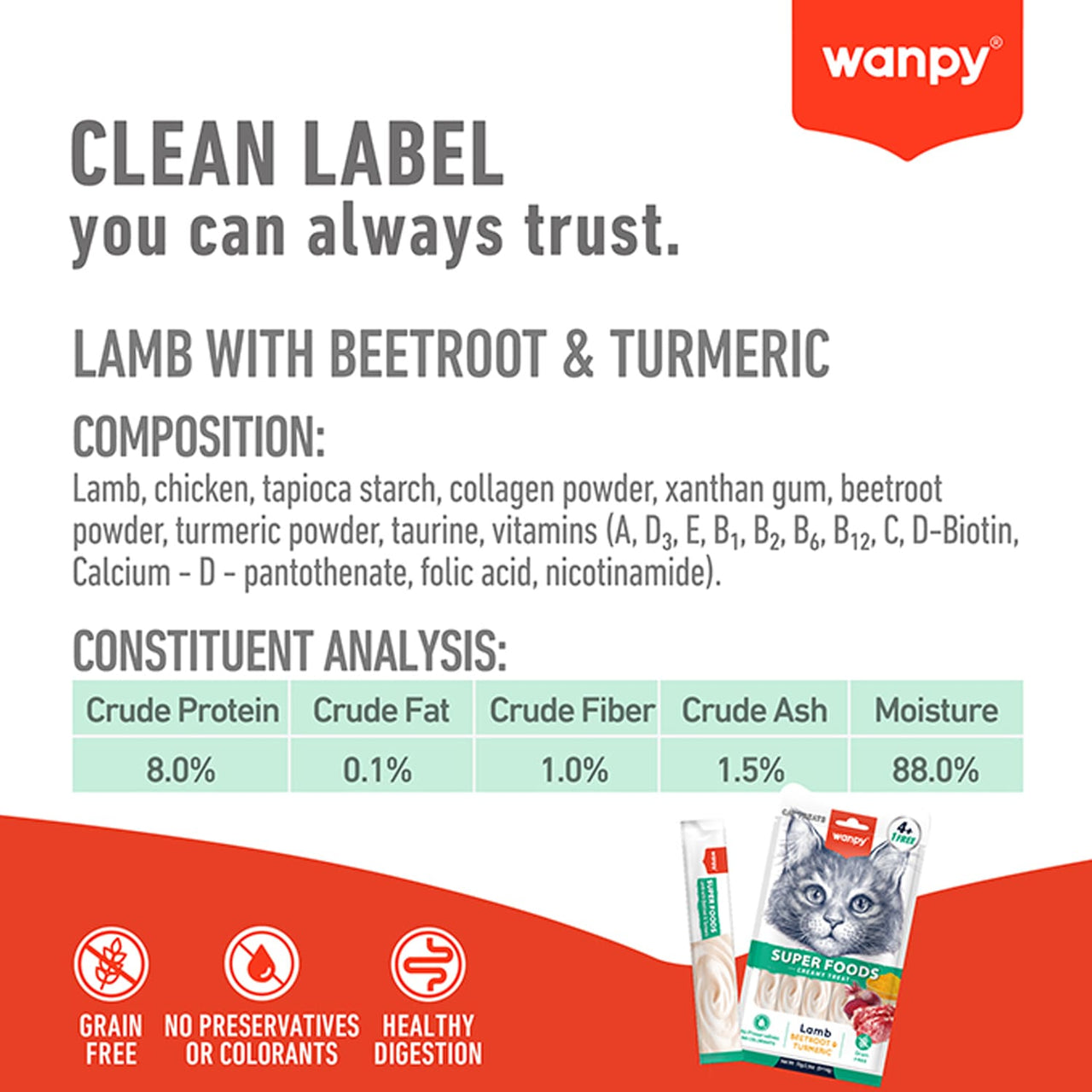 WANPY Superfoods Creamy Treat For Cat Lamb With Beetroot & Turmeric 70g