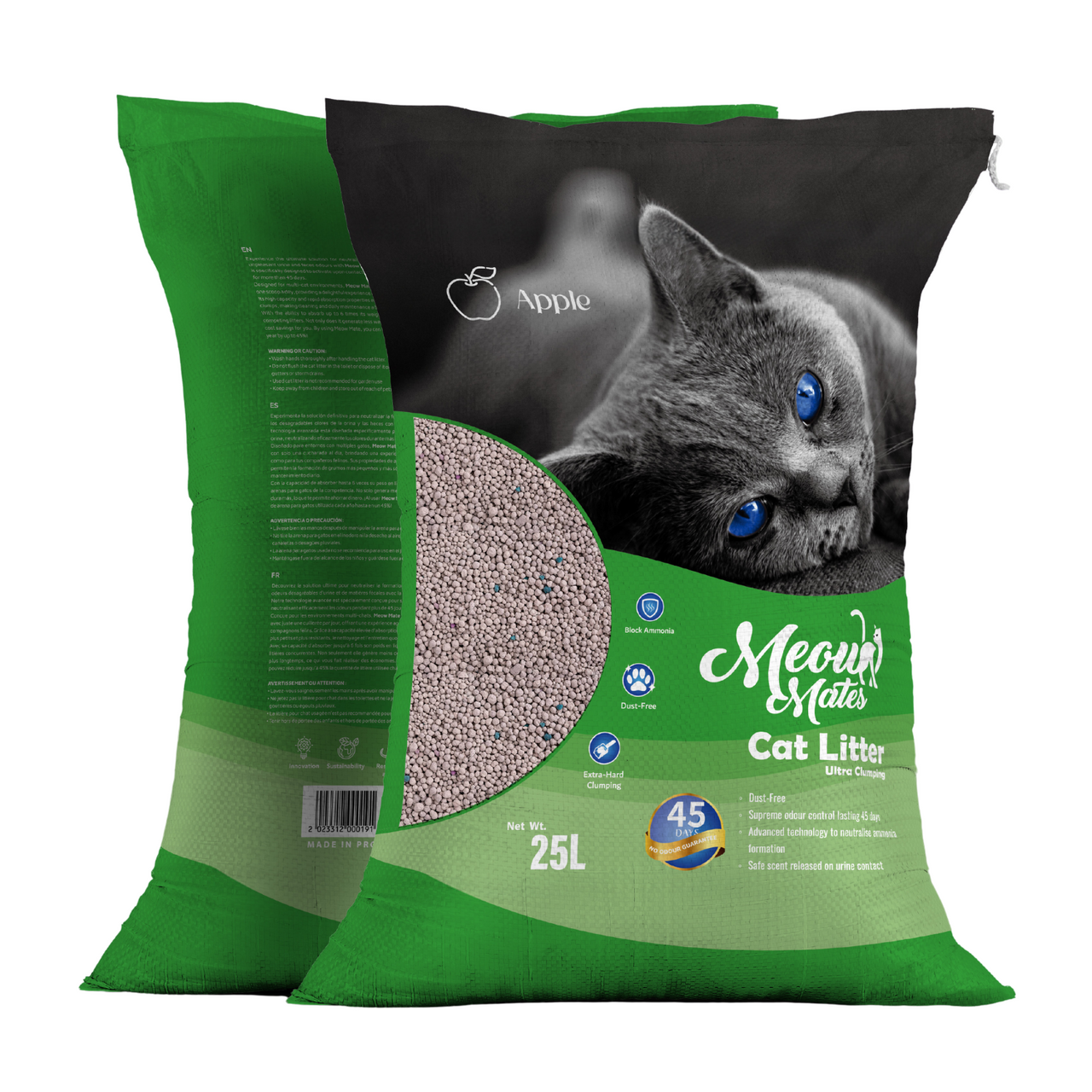 Meow Mates Bentonite Cat Litter - Apple Scent 25L/20kg