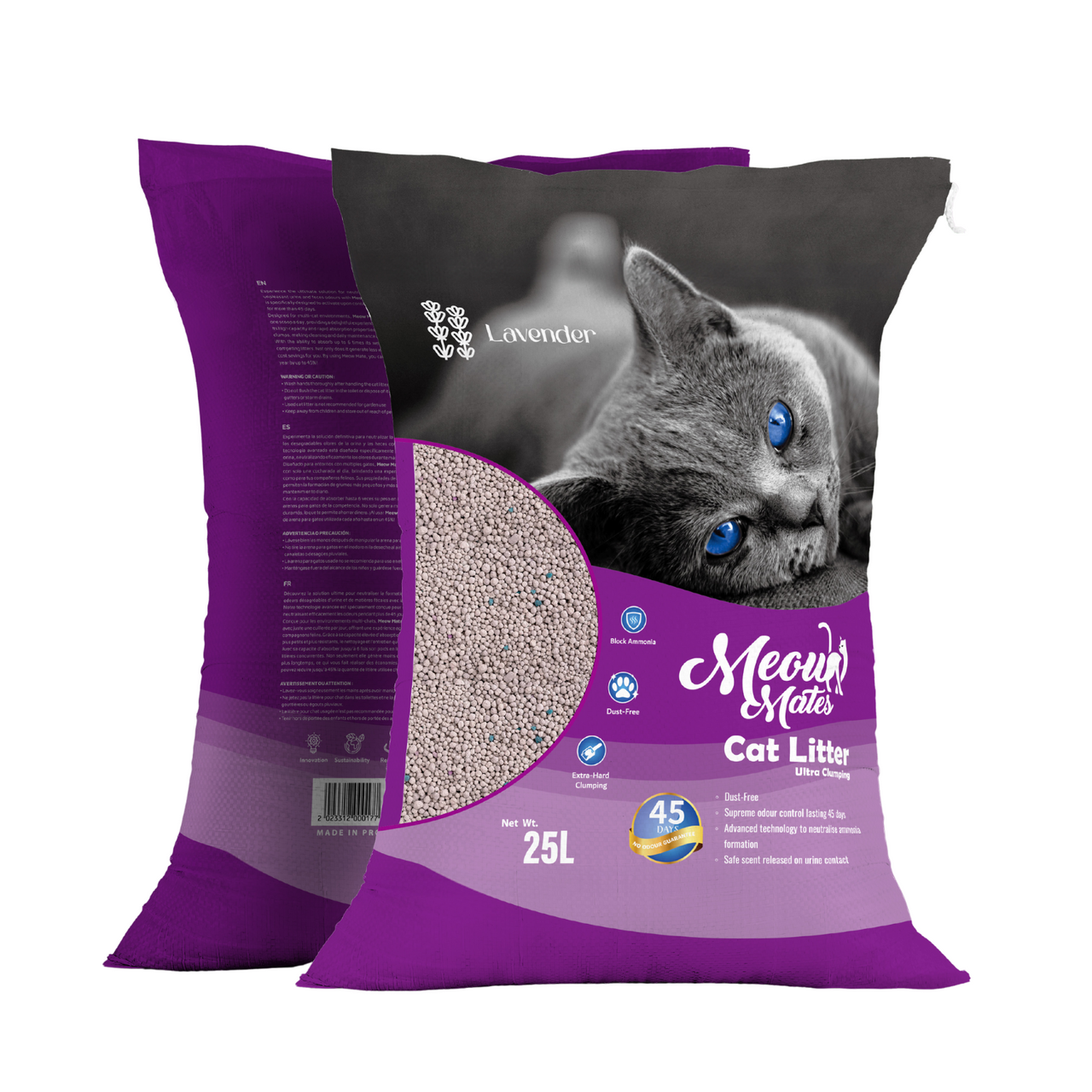 Meow Mates Bentonite Cat Litter - Lavender Scent 25L/20kg