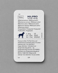 Milpro for Dogs from 5-75 kg weight 12.5mg/125mg 2 tablets