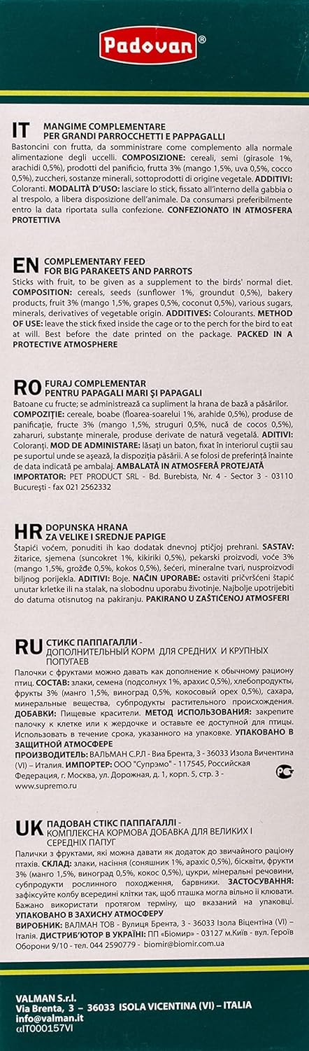 Padovan Stix Fruit Parrocchetti 100gm(Cocktail/Love Bird)