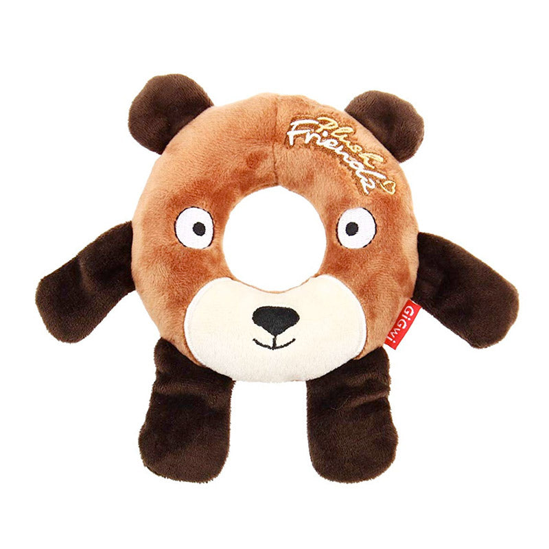 Plush Friendz Bear with Foam Rubber Ring and Squeaker Medium