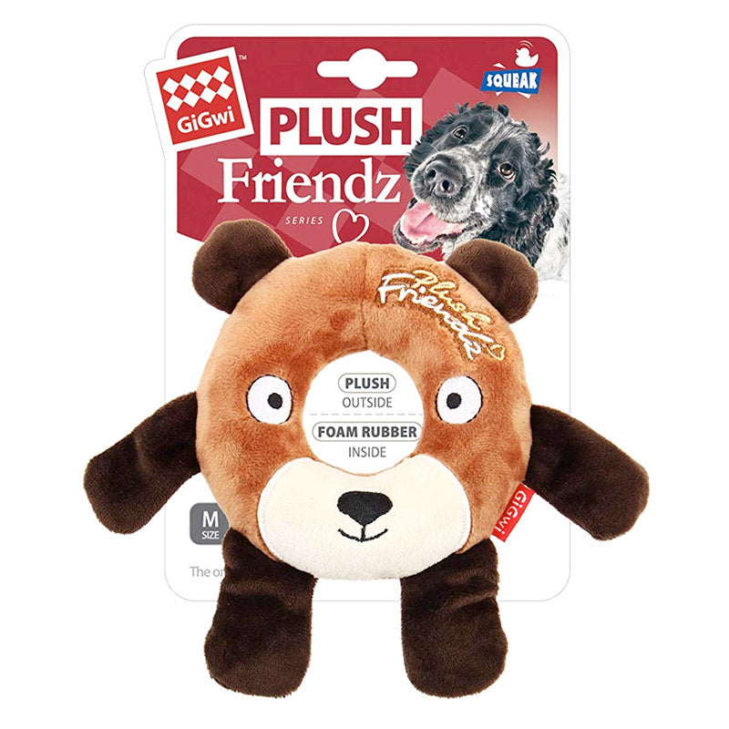 Plush Friendz Bear with Foam Rubber Ring and Squeaker Medium