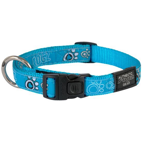 Rogz Turquoise Paw Dog Collar - SMALL