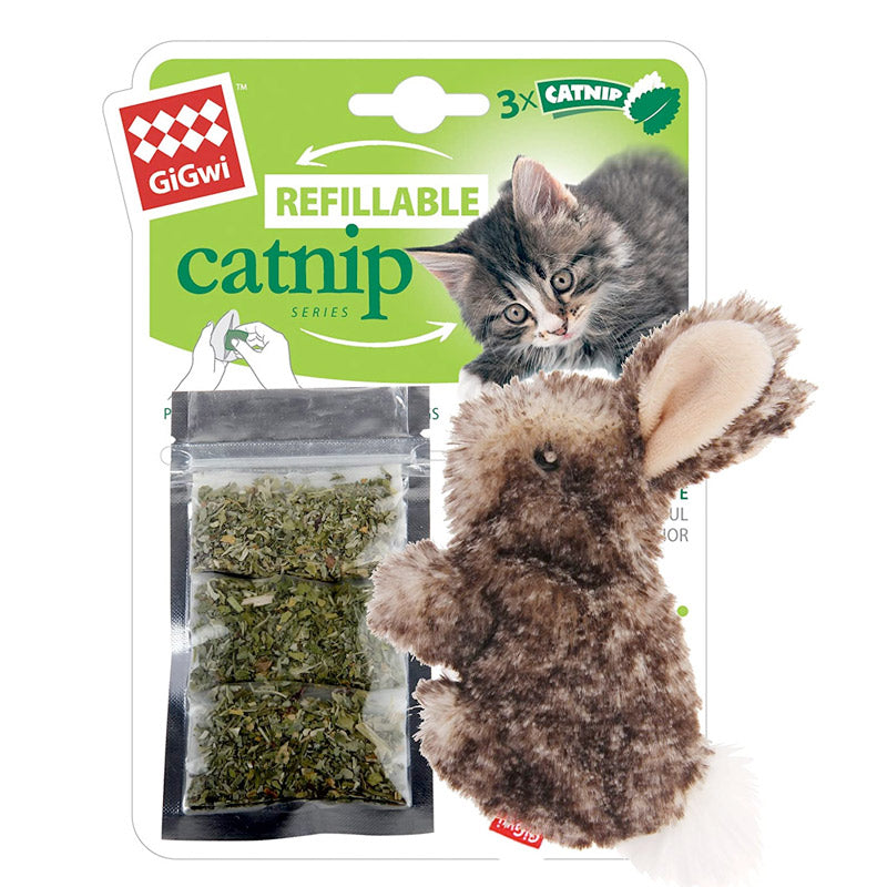 Rabbit Fluffy Plush Cat Toy with 3 Refillable Catnip Bags